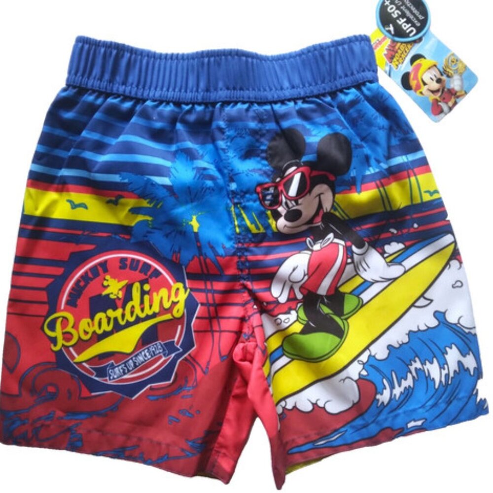 New Disney Mickey Mouse Boys Surf Board Swim Shorts Toddler UPF 50+ Graphic 3T